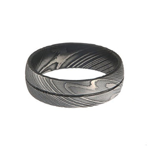 Groove Damascus Steel Wedding Band - Mister Bands