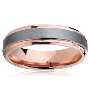 Tungsten Rings for Men Wedding Band Rose Gold Brushed Beveled - Mister Bands