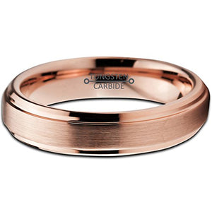 Tungsten Wedding Band Ring Comfort Fit 18K Rose Gold Plated Beveled Edge - Mister Bands
