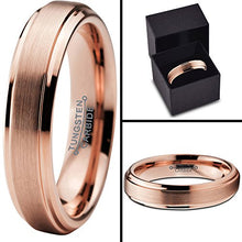 Load image into Gallery viewer, Tungsten Wedding Band Ring Comfort Fit 18K Rose Gold Plated Beveled Edge - Mister Bands