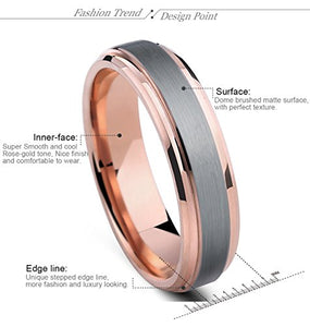 Tungsten Rings for Men Wedding Band Rose Gold Brushed Beveled - Mister Bands