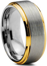 Load image into Gallery viewer, Tungsten Wedding Band Ring Comfort Fit 18K Yellow Gold Plated Beveled Edge - Mister Bands